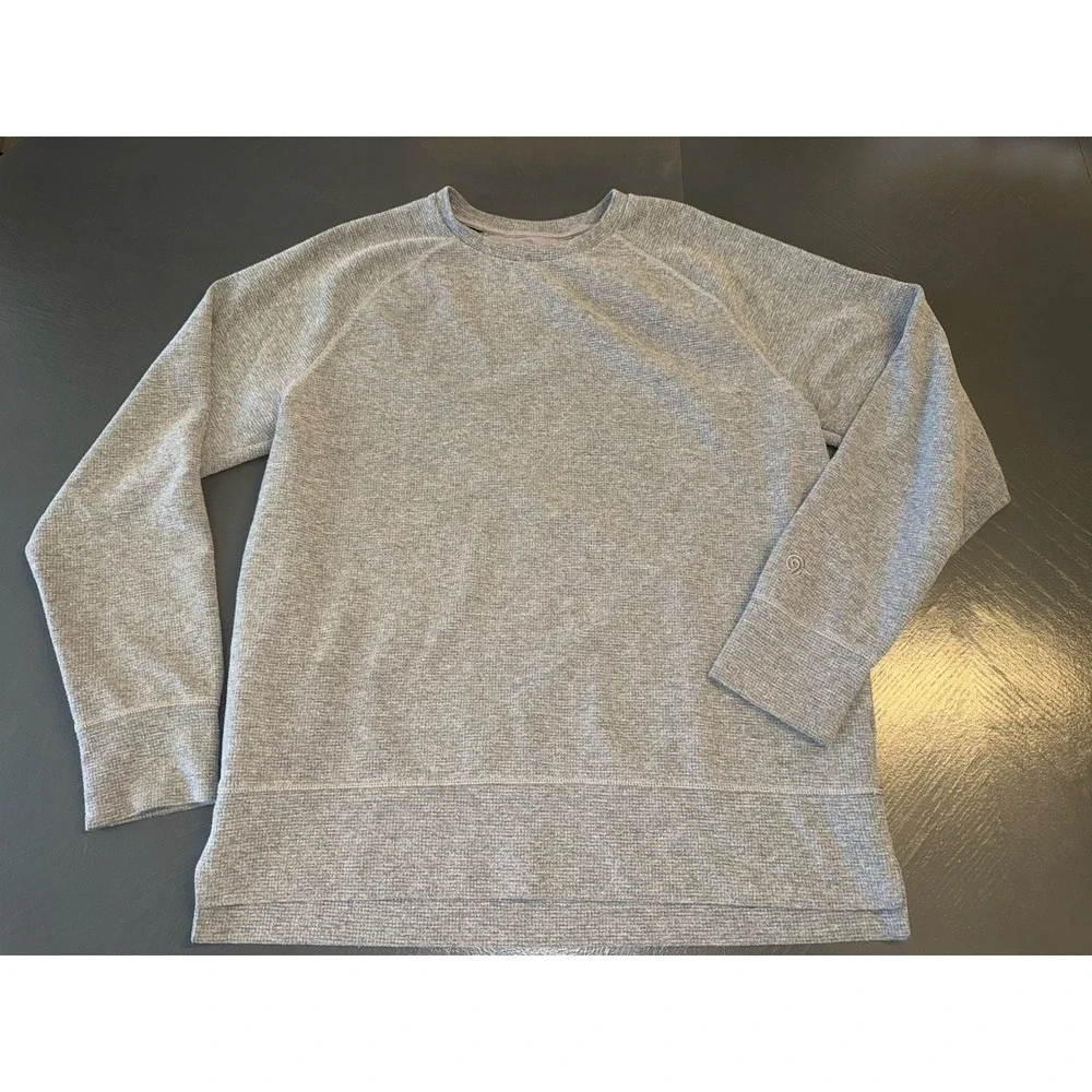 Champion Mens Size L Gray Waffle Knit Pullover Crew Sweater Warm‎ Thermal